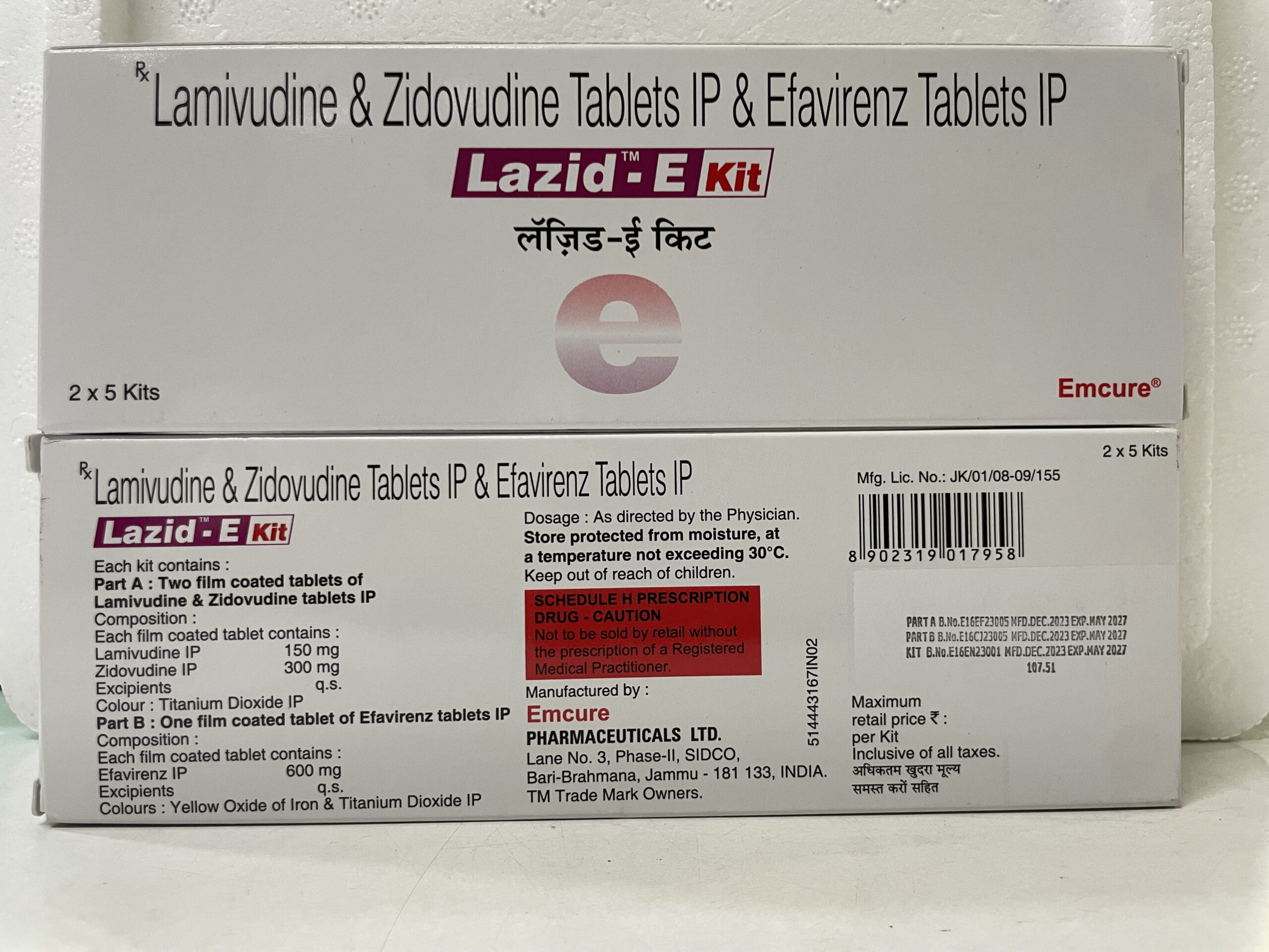 Lamivudine-150mg + Zidovudine-300mg + Efavirenz-600mg Tab