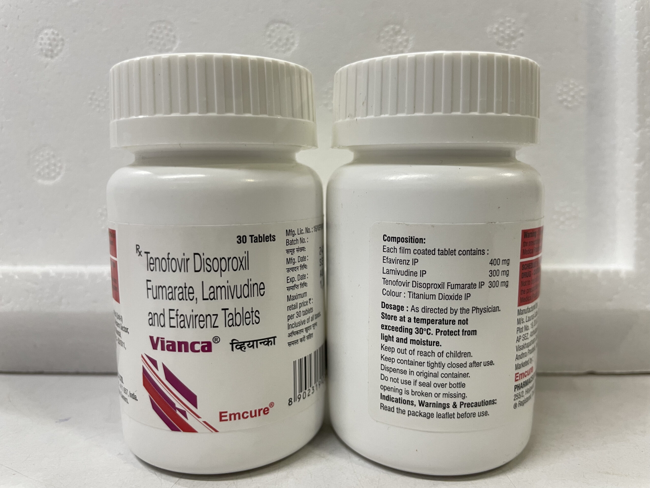 Lamivudine (300mg) + Tenofovir disoproxilfumarate (300mg) + Efavirenz (400mg